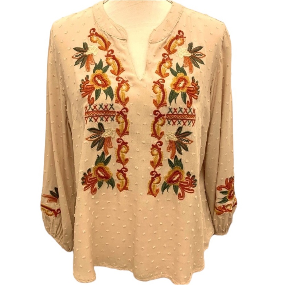 Solitaire Embroidered Swiss Dot Blouse Lg
